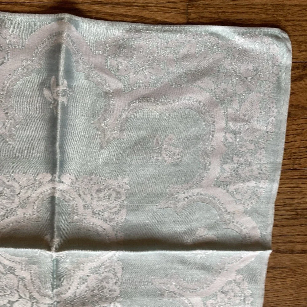 Vtg‎ Mint Green Floral Damask Linen Napkins Set 3 Jacquard Cottagecore Chic